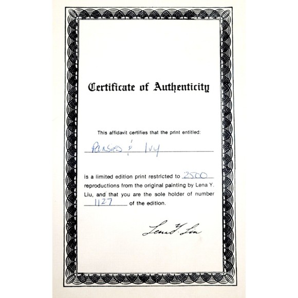 Lena Y. Liu Lithograph Signed Numbered Limited Edition Pansies & Ivy 1127/2500 - Picture 6 of 12